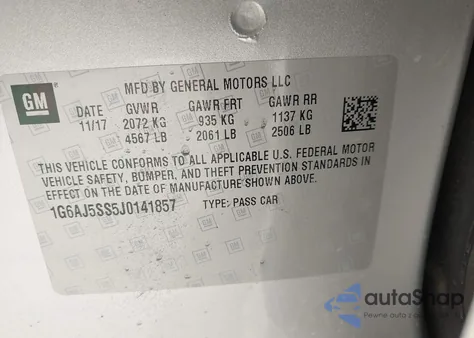 2018 Cadillac Ats Premium Performance z USA, uszkodzony, nr VIN 1G6AJ5SS5J0141857